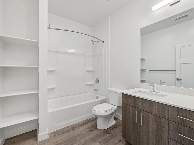 One Bedroom - Bathroom with Linen Shelving