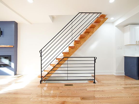 Hand crafted natural wood floating stairs