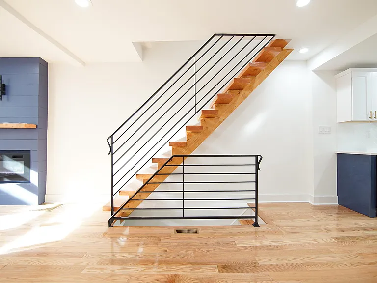 Hand crafted natural wood floating stairs