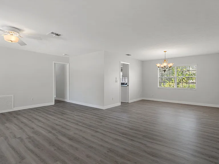 Living room to left, dining room straight