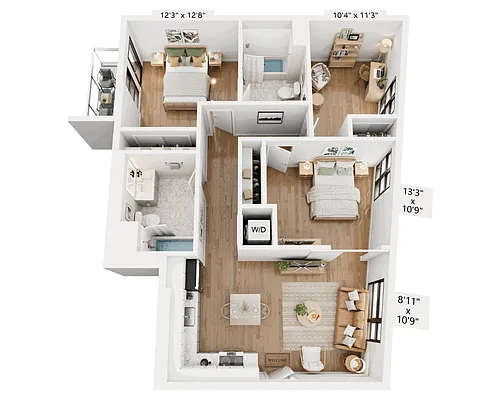 Floor plan Three Bedroom - C2D