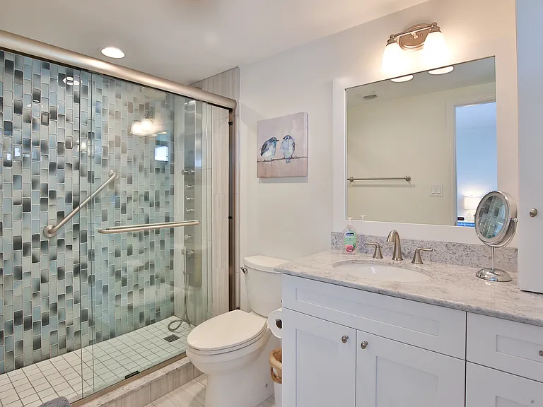 Master bathroom with modern finishes and high end shower.