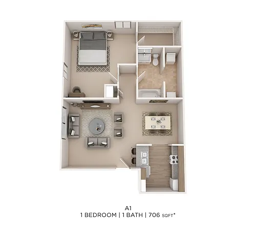 Floor plan One Bed One Bath 706 Sqft