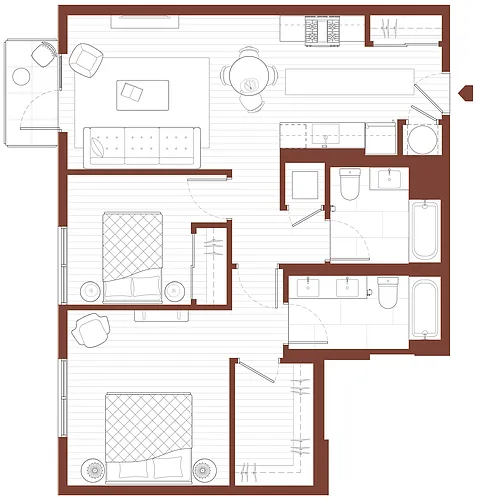 Floor plan 2 Bedrooms, 2 Bathrooms E3