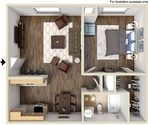 Floor plan 1 Bed/1 Bath Upgraded