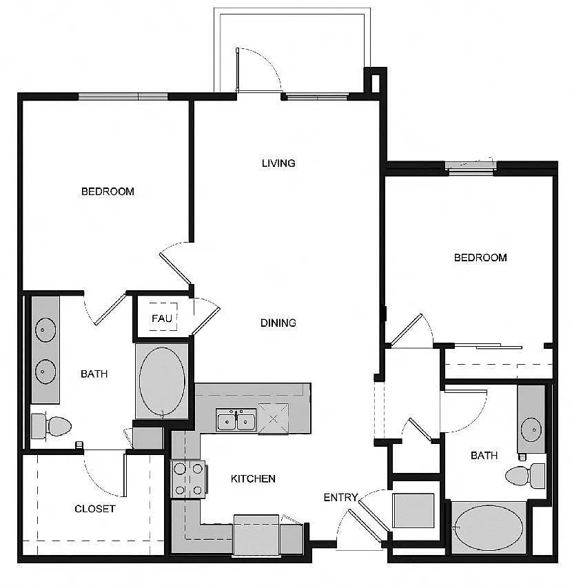 Floor plan B2 Two Bed 2 Bath