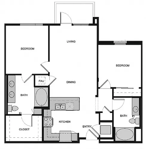 Floor plan B2 Two Bed 2 Bath