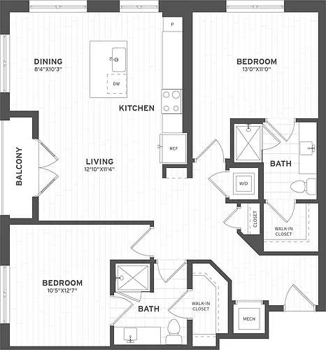 Floor plan 2 Bed/2 Bath-B2.6