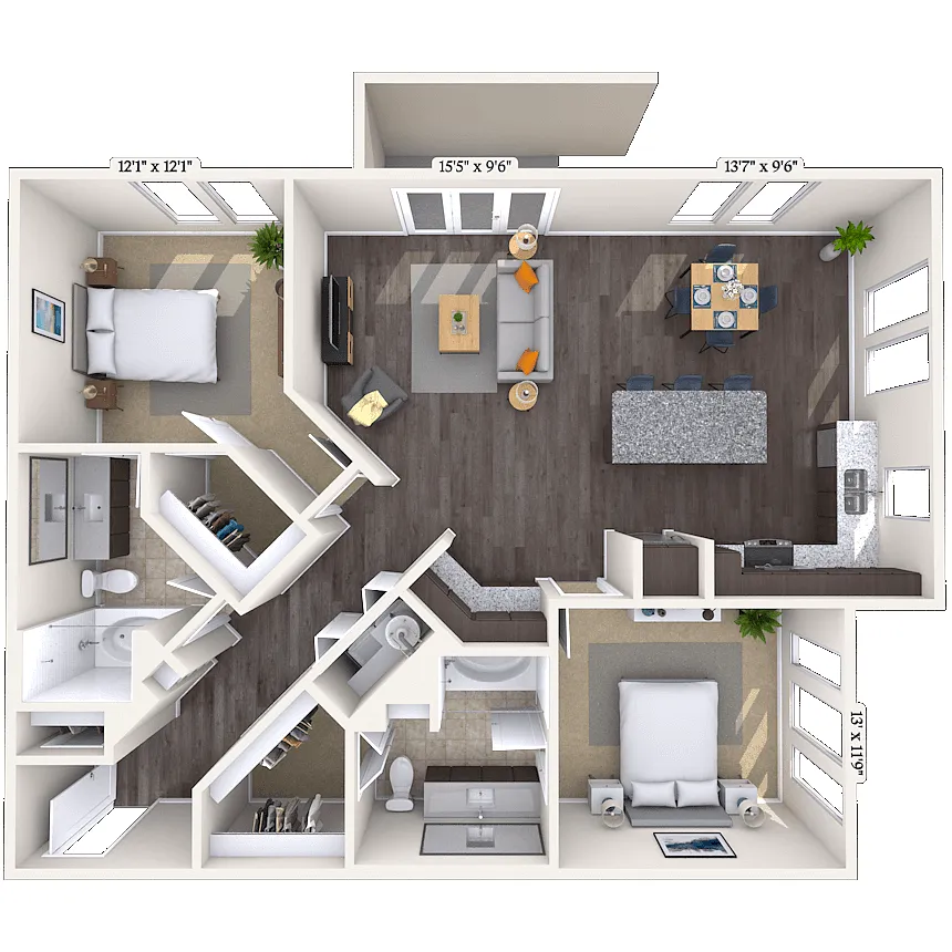 Floor plan Traditional 2x2 1289-1328 SF