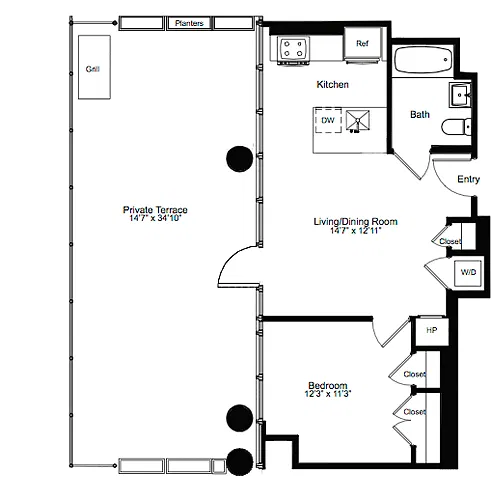 Floor plan One Bedroom C 14 with Terrace