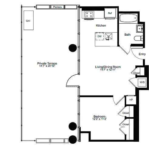 Floor plan One Bedroom C 14 with Terrace