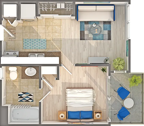 A2 (Affordable) | 1-Bedroom Floorplan A2 (Affordable) | 1-Bedroom Floorplan
