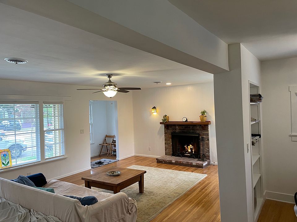 looking back across living room with gas fireplace