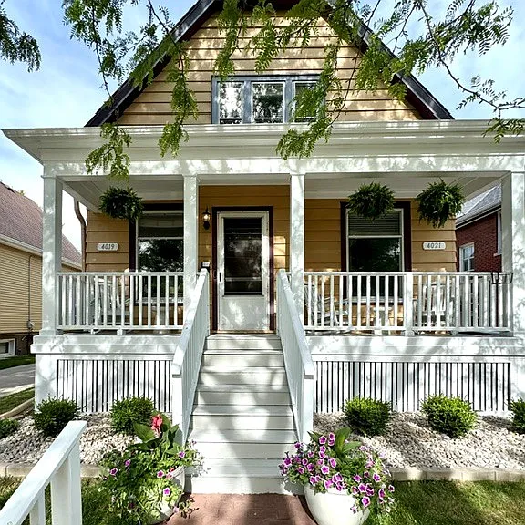 Large front porch & Main Entry for 4019 (Lower unit).