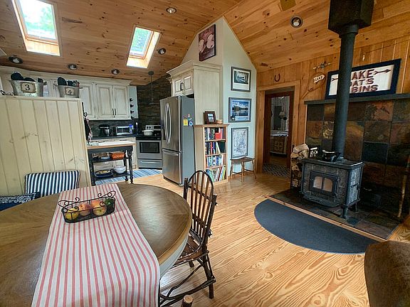Camp dining area, wood stove