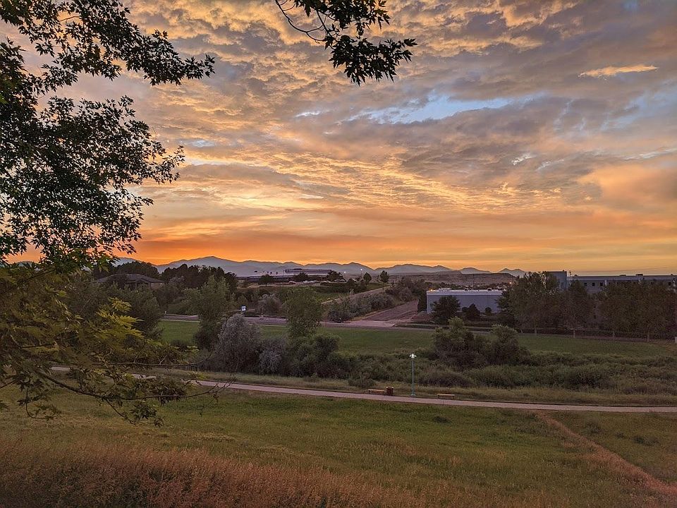 Sunset view looking west with park and open space