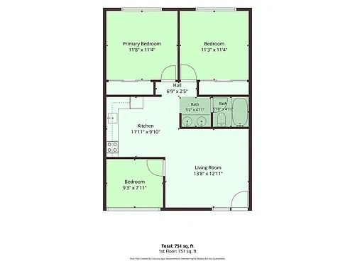 Floor plan Three Bedroom Two Bath