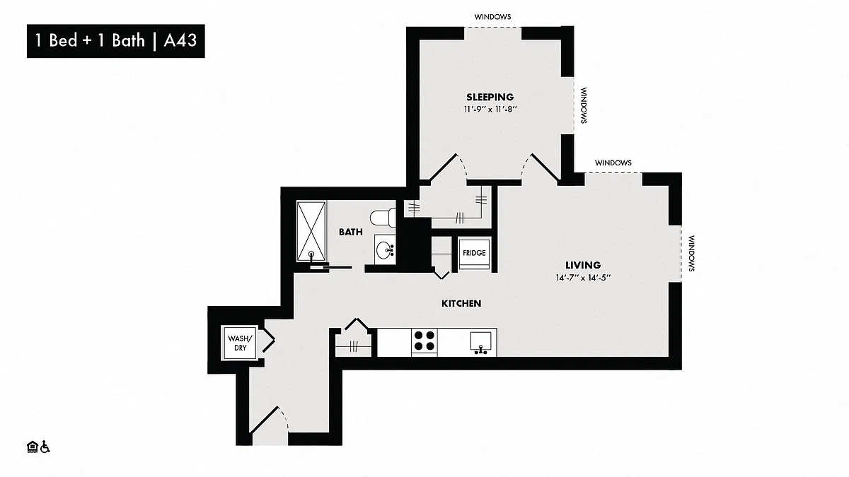 Floor plan 1 Bed/1 Bath-A43