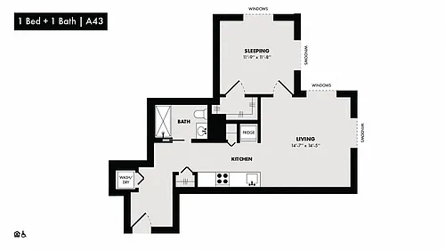 Floor plan 1 Bed/1 Bath-A43