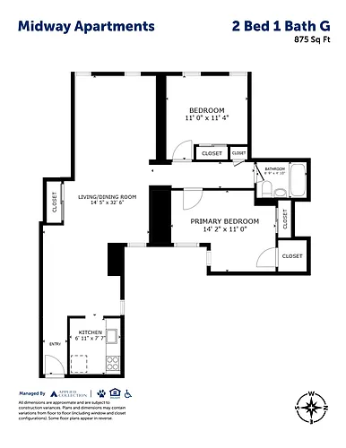 Floor plan 2 Bed 1 Bath G