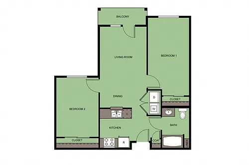 Floor plan 2 Bed 1 Bath B3
