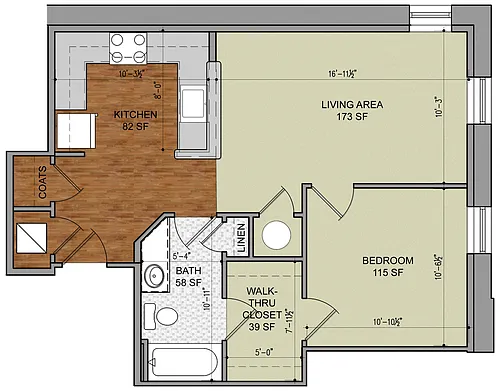Floor plan One Bed One Bath Small