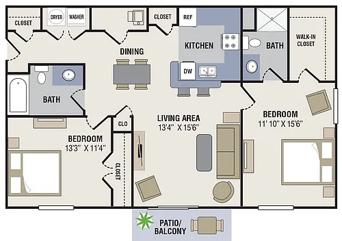 Floor plan 2 Bedroom, 2 Bathroom L