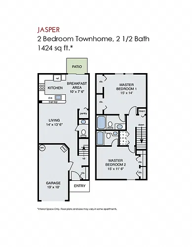 Floor plan Jasper Townhome w Gar - Phase 1/2