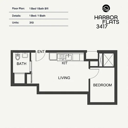 Floor plan 1 Bed 1 Bath B11