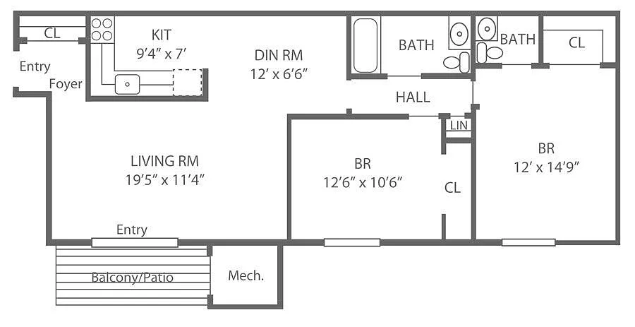 Floor plan 2 Bed | 1.5 Bath
