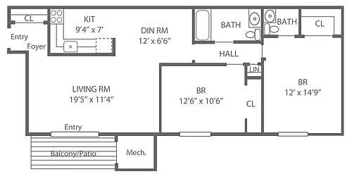 Floor plan 2 Bed | 1.5 Bath