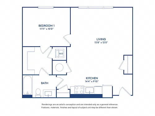 Floor plan 1 BR 1 BA (702 SF)