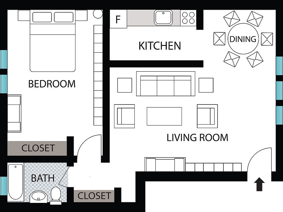 Floorplan for available 1 bedroom 1 bathroom apartment under 2000 in downtown Hackensack, NJ
