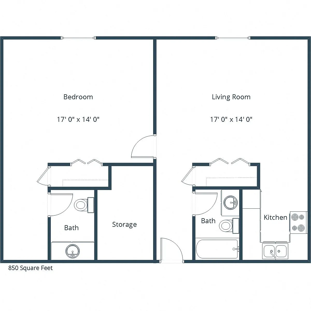 Floor plan One Bedroom 115B