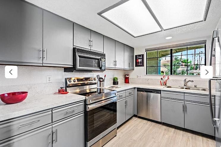 Kitchen with convection stove, microwave, dishwasher