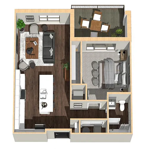 Floor plan 1 Bedroom, 1 Bathroom - 743 SF