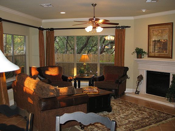 Tile floors and direct vent fireplace in family room