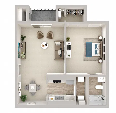 Floor plan 1 Bedroom 1 Bath Apartment