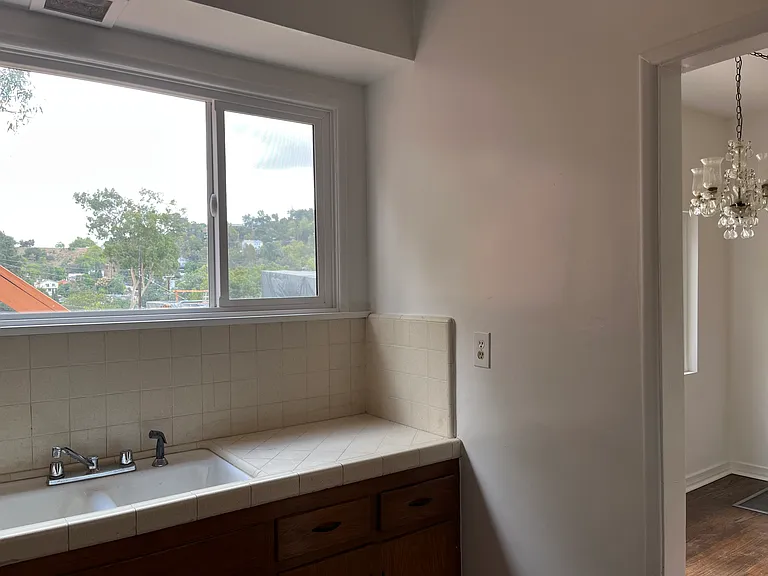 kitchen with view into dining room