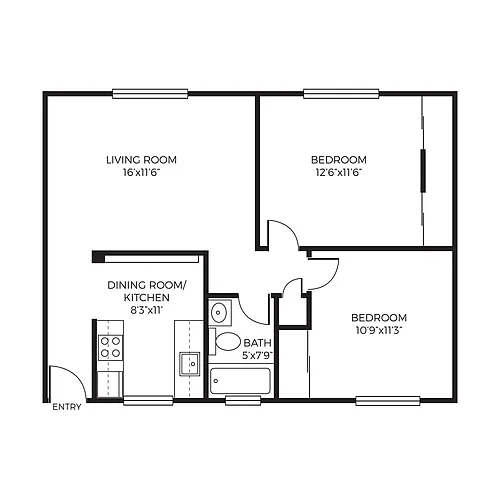 Floor plan 2 Bed 1 Bath