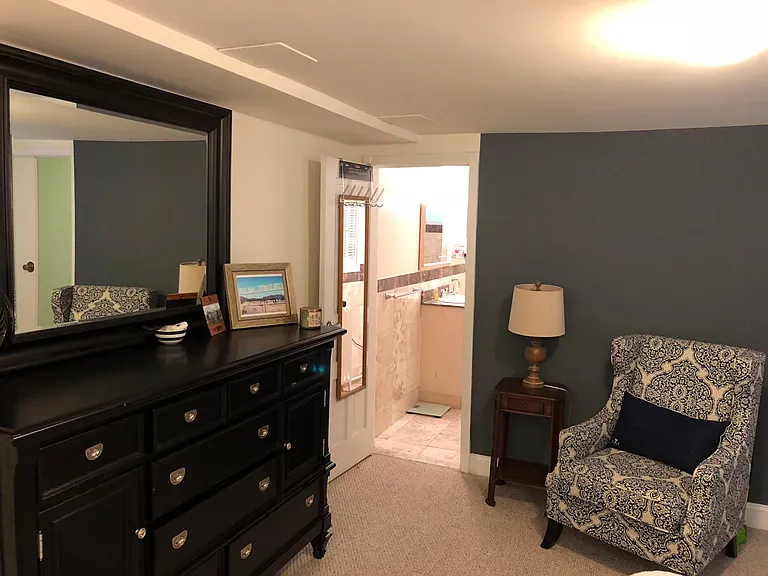View of bathroom from bedroom.
