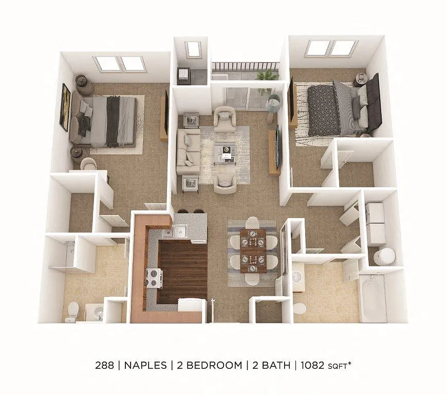 Floor plan Two Bedroom 2 Bath- 1082 sqft