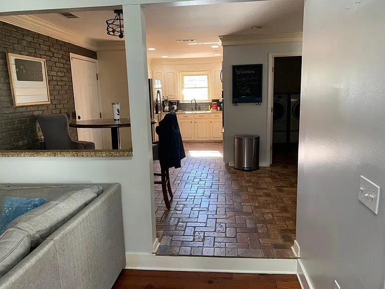 brick pavers in kitchen and dinning room