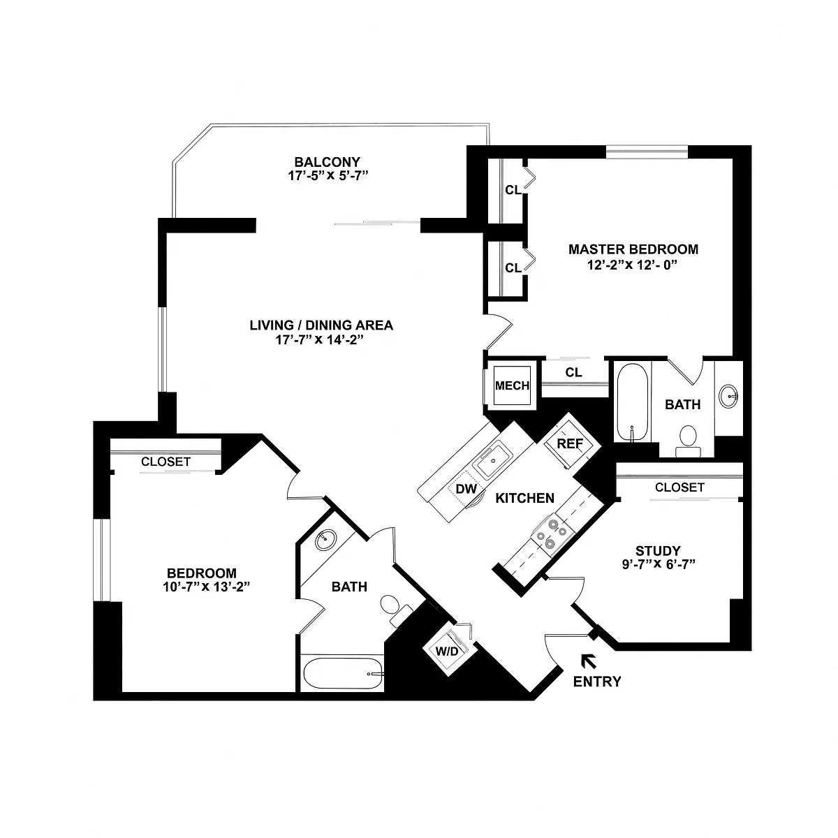 Floor plan 2 Bed/2 Bath Den-B05R