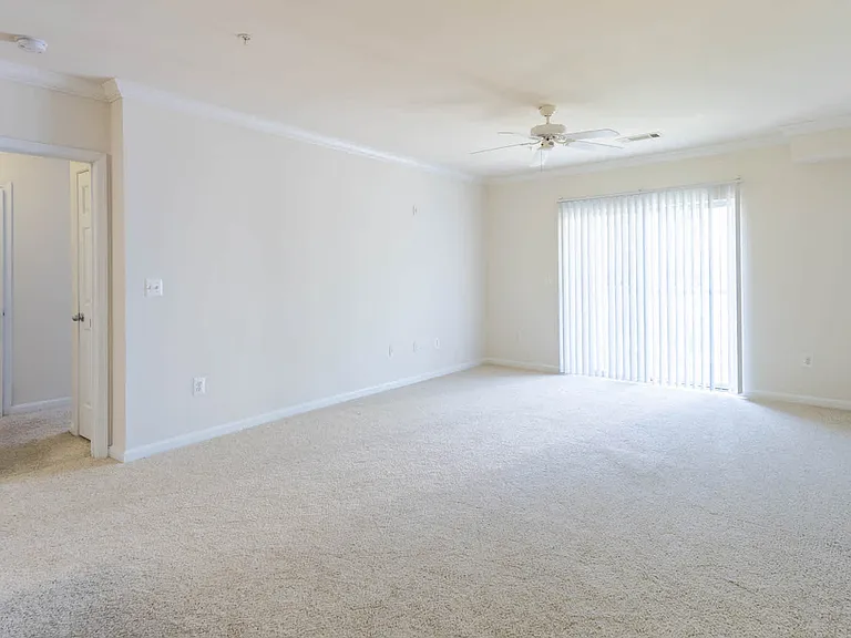 Carpeted Living Room with Balcony