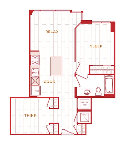 Floor plan 1 Bed/1 Bath Den s-ad04
