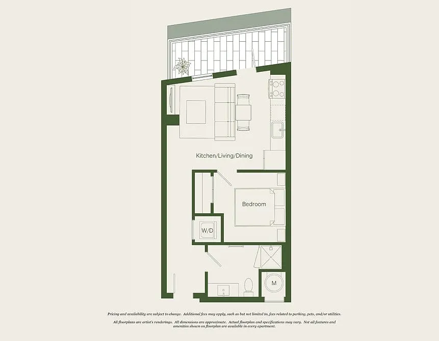 Floor plan 1 Bed- 1 Bath | AJ2 - Reva