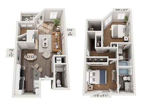 Floor plan 2 Bed, 2 Bath Townhome