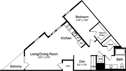 Floor plan 1 Bedroom C with Balcony
