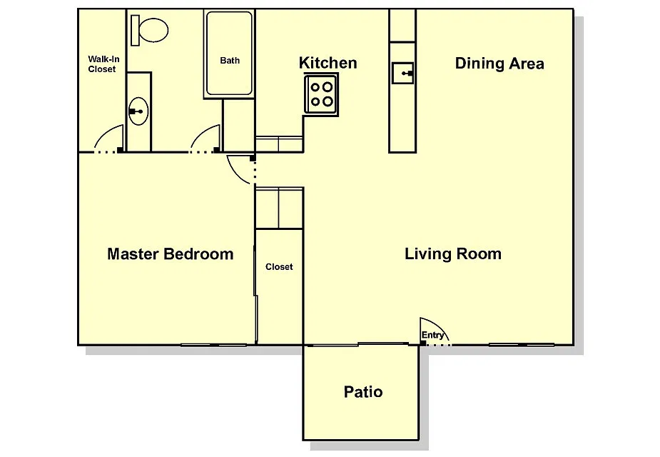 Floor plan 1 Bedroom, 1 Bath w/ Balcony